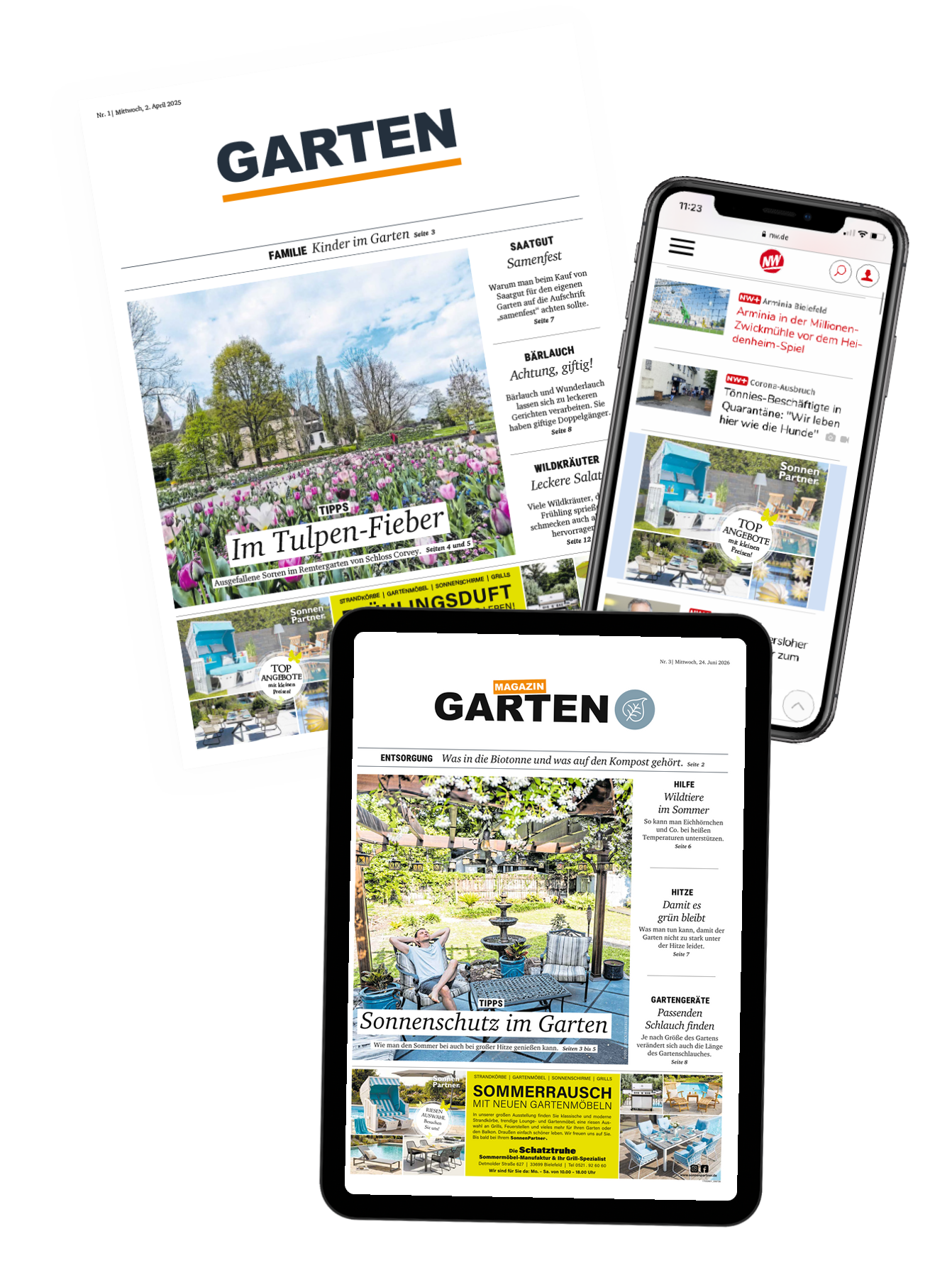 Magazin GARTEN als Print, ePaper auf dem Tablet und nw.de auf dem Smartphone