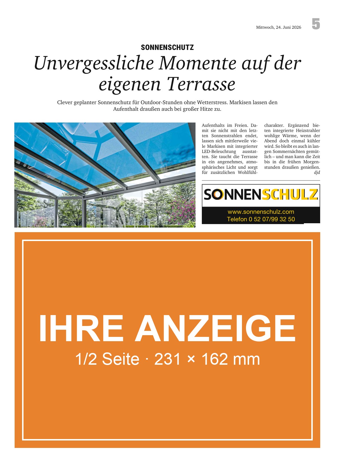 Beispielseite aus dem Magazin GARTEN mit Anzeige im Format 1/2 Seite · 231 × 162 mm
