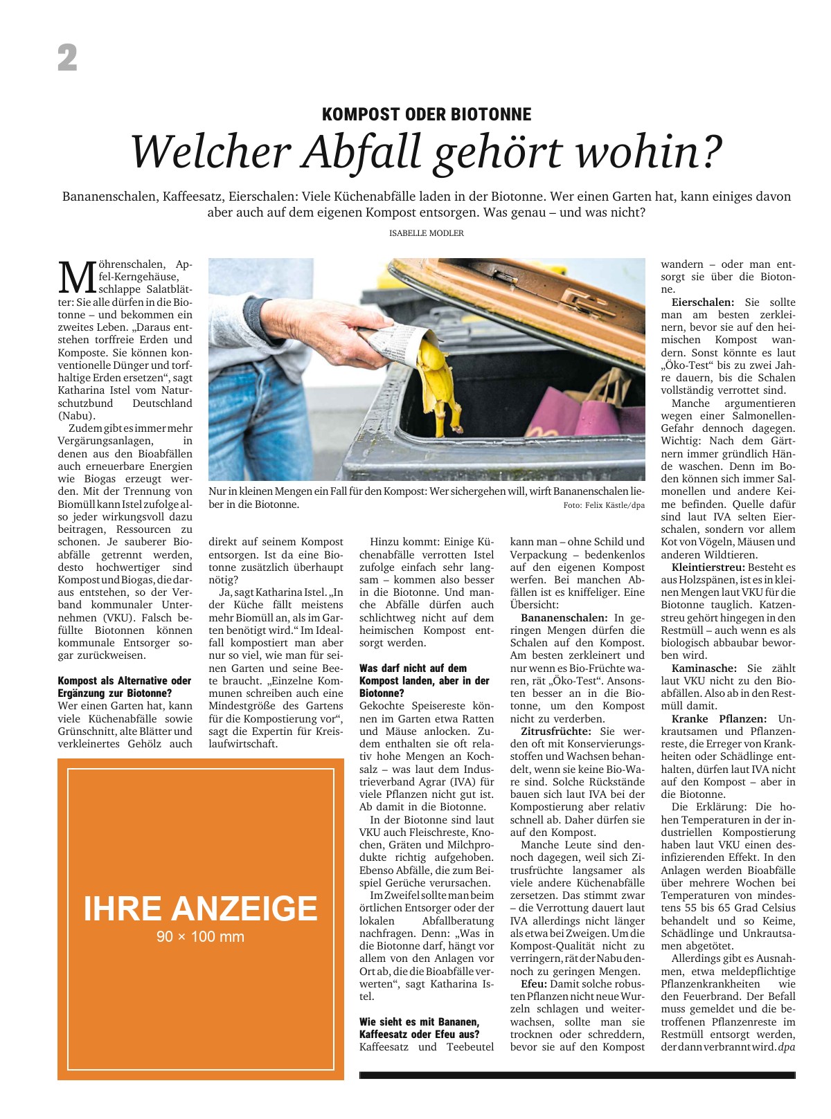 Beispielseite aus dem Magazin GARTEN mit Anzeige im Format 90 × 100 mm